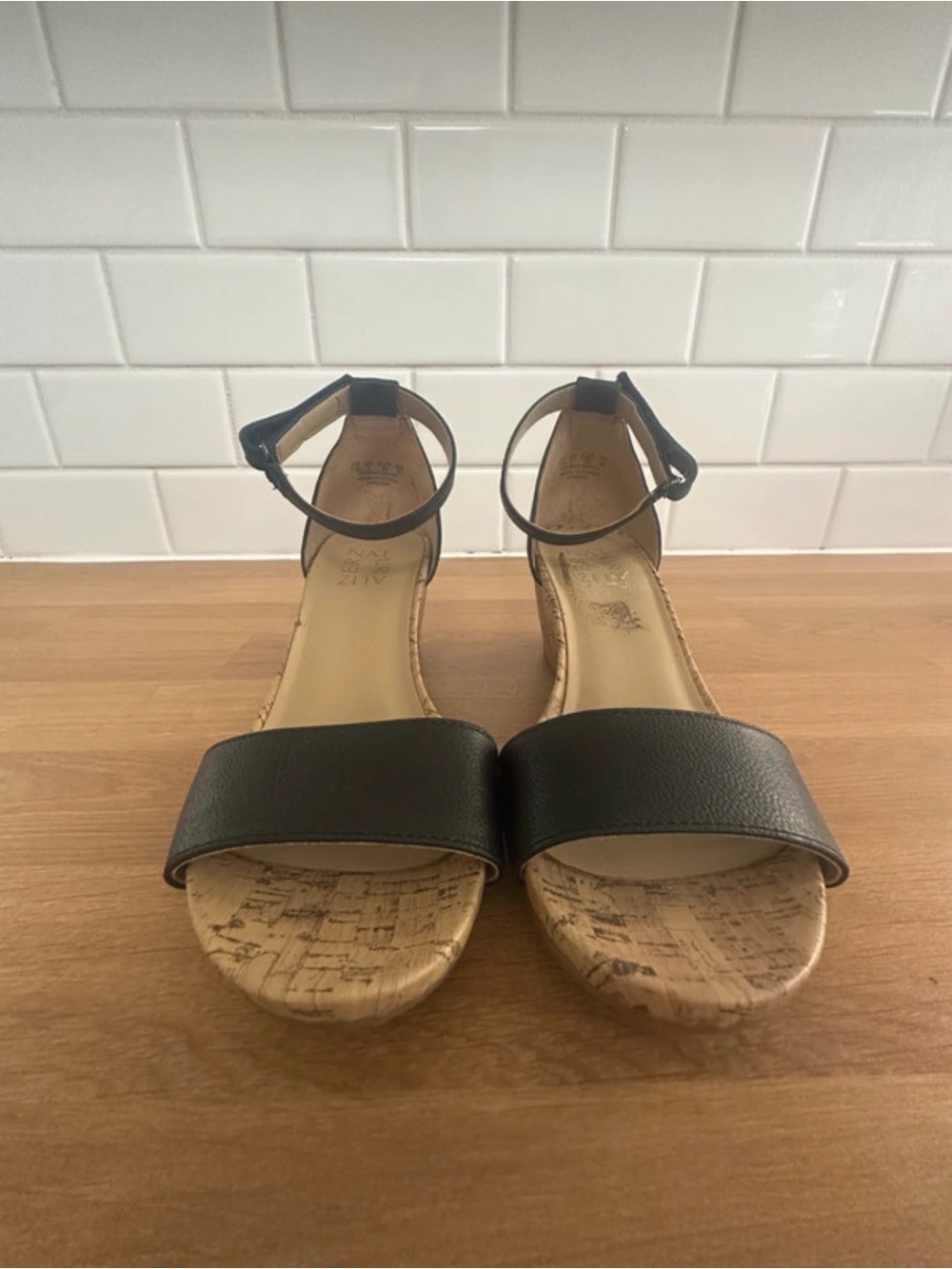 Naturalizer Areda Black Cork Wedge Black Sandals